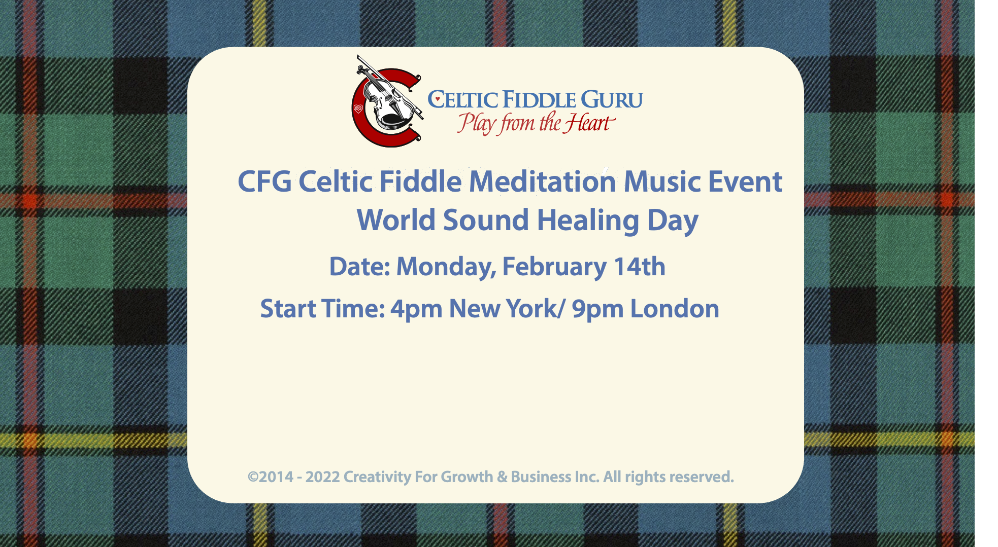 CFG Celtic Fiddle Meditation Music Event