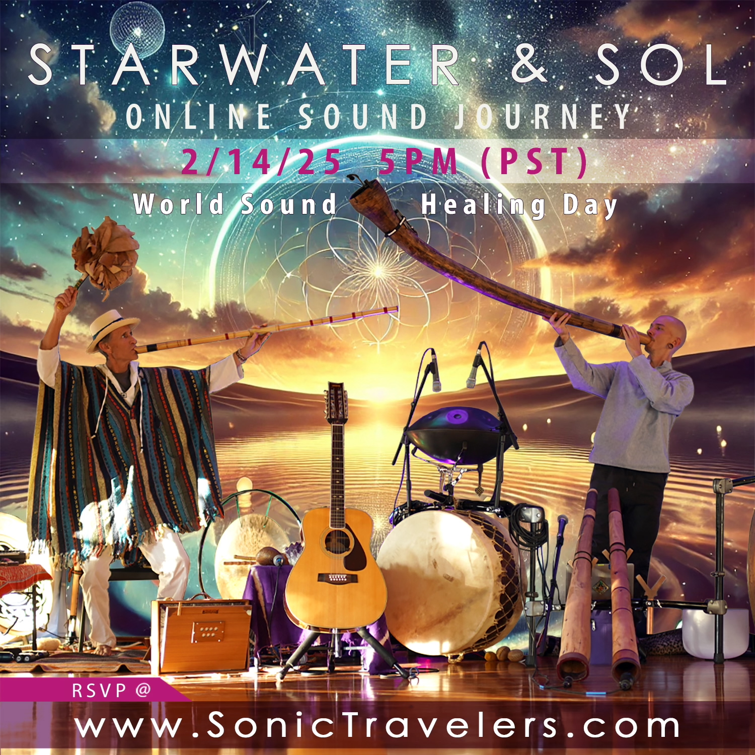 Starwater & Sol Sonic Travelers ZOOM Concert World Sound Healing Day